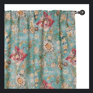 World Market Genevieve Aqua Floral Cotton Sleeve Top Curtains - set of 2 - EUC!